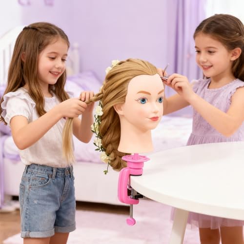20" Mannequin Head with Hair - Cosmetology Manikin Practice Braiding Doll Head for Hair Styling, Training Head for Braiding Hairdressing for Kids - Image 5