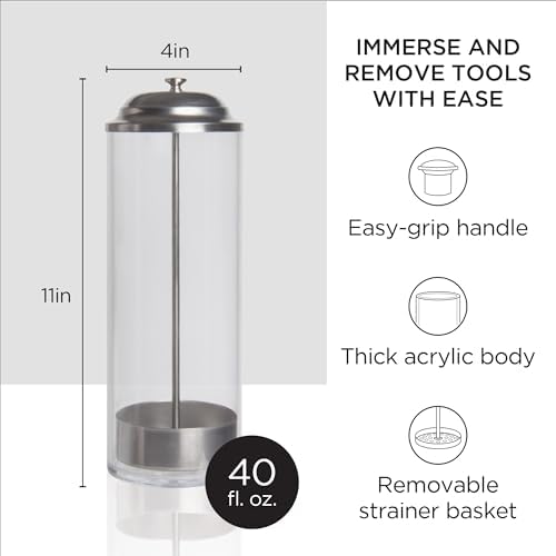 Diane Shatterproof Acrylic Disinfectant Jar for Sterilizing Hair Salon Shears, Combs, Barber Cleaning Supplies, Clippers, and Nail Tools – Large - 11” Tall x 4” Wide – 40 Fl Oz Capacity - Image 2