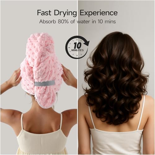 REDKISS 3 Pack Microfiber Hair Towels - Extra Large Hair Towel Wrap for Women, 24x42 inch Hair Towels with Elastic Strap, Super Soft Hair Drying Towels for Long, Thick, Curly Anti Frizz Turbans - Image 4