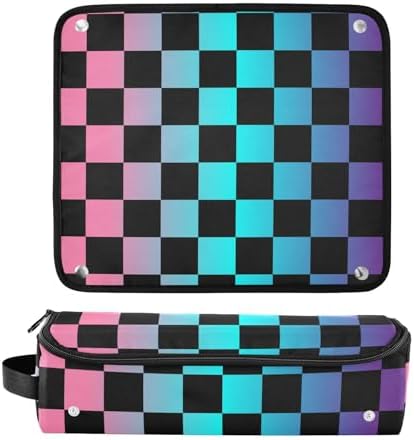 Checkerboard Plaid Colorful Hair Tools Travel Bag Carrying Case Portable Travel Organizer Pouch with Heat Resistant Mat for Flat Irons Hair Dryer Curling Iron - Image 3
