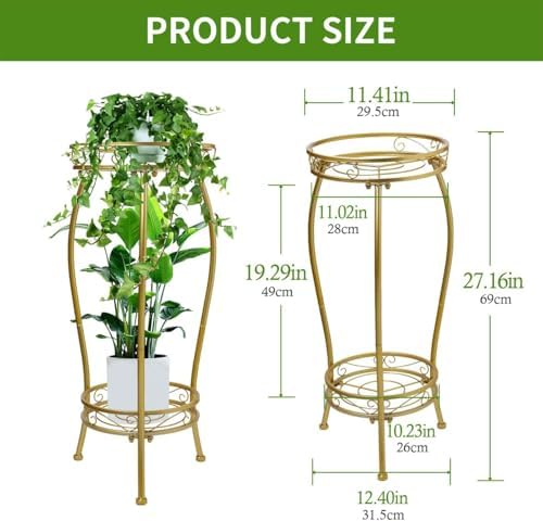 LOYAL TIGER Plant Stand Indoor Outdoor, 2 Tier 27" Tall Metal Shelf, Gold - Image 2