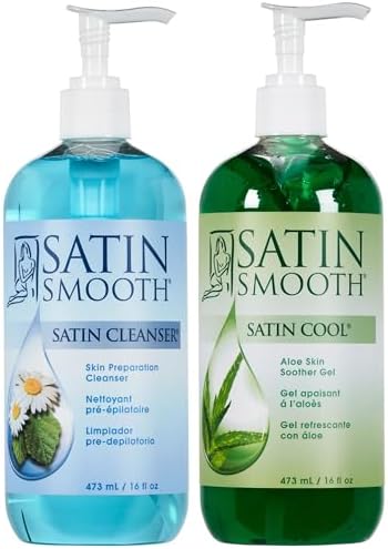 SATIN SMOOTH Pre Wax Cleanser + Aloe Vera Gel – Skin Cleanser & Post Wax Cooling Gel, Pre-Wax Hair Removal Skin Prep & Afterwax Care Duo, 16 fl oz by SATINSMOOTH
