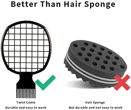 Selalu 3Pcs Twist Combs, ABS Plastic, Hair Sponge Brush Upgraded Design for Men Women Curls Natural Hair(Black) - Image 3