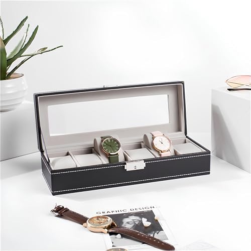 Watch Box for Men,Organizer 6 Slot Watch Display Case,Men Jewelry Box Storage Case,Lined with Soft Velvet and Holder Organizer for Women -6 Slot, Black - Image 4