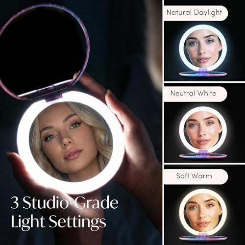 Fancii Taylor LED Lighted Travel Makeup Mirror, Rechargeable, 10x /1x Magnifying, Tru-Glow Lighting System, XL Large 5” Wide | Compact Mirror for Purses (Lovestruck) - Image 3