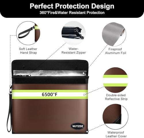 6500°F Fireproof Document Bag,Upgraded Fireproof Money Bag with Waterproof Zipper,10 Layers Heat Insulated Materials/Reflective Strip with Handle for Important Documents（Not Fit A4 Files） - Image 3