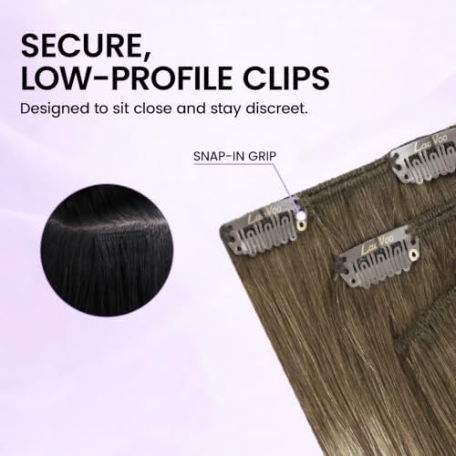 LaaVoo Clip in Hair Extensions Real Human Hair, Ombre, 5pcs 80g - Image 3