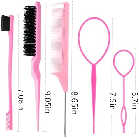 ZVOREI 8Pcs Hair Brushes Set wit, Pink 4Pcs Topsy Hair Tail Tools - Image 7