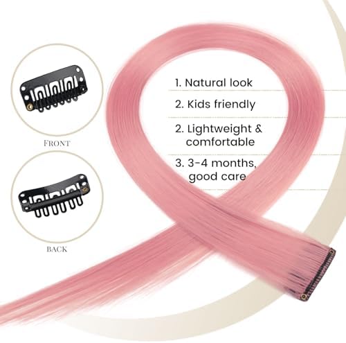 10 Pcs Pink Clip in Hair Extensions 22 Inch Colored Clip in Hair Extensions - Image 4