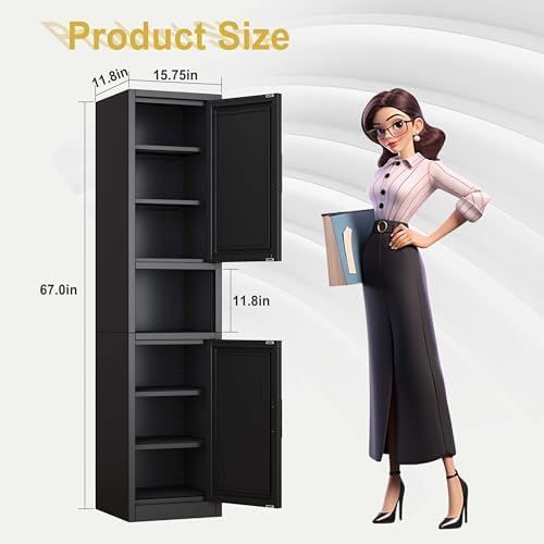 67" Tall Narrow Bathroom Storage Cabinet, Metal Pantry Cabinet, Black - Image 3