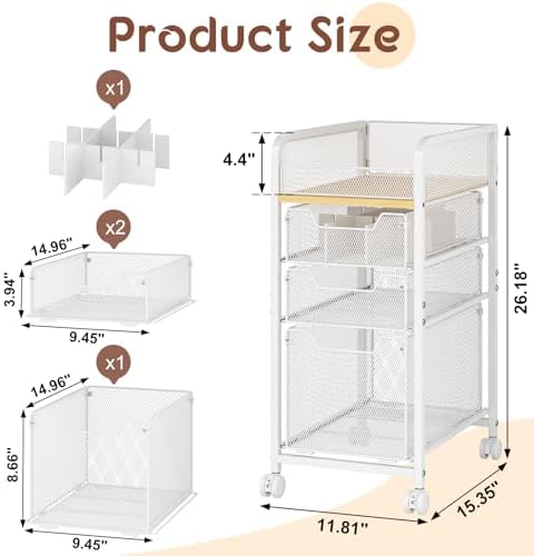 Hongtamoya Rolling Makeup Cart Organizer with 3 Drawers, Narrow Floor Skincare Organizers, Vanity Organizer Cosmetics Display Cases Holder for Skin Care Nail Polish Perfume Makeup Brush, White - Image 6