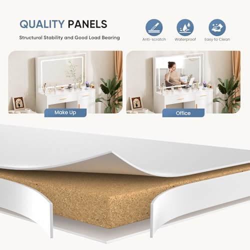 DUMOS 35" Large Vanity Desk with LED Lights Mirror & Charging Station - Image 4