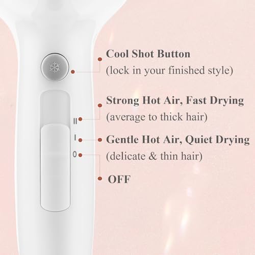 1875W Compact Hair Blow Dryer with Diffuser & Concentrator, White - Image 5