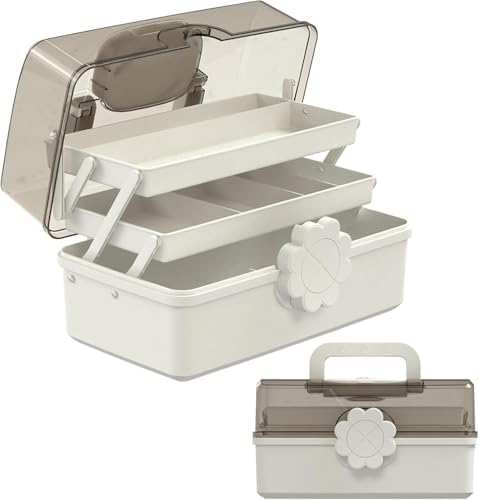 Covetree Hair Accessories Organizer with Handle, Lockable Three-Layer Multipurpose Art Supplies Storage Box and Plastic Jewelry Box, Sewing Organizer (White) by Unknown