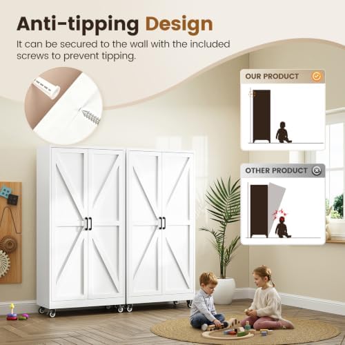 Yizosh 75" White Metal Pantry Cabinets,Garage Storage Cabinet with Wheels - Image 4