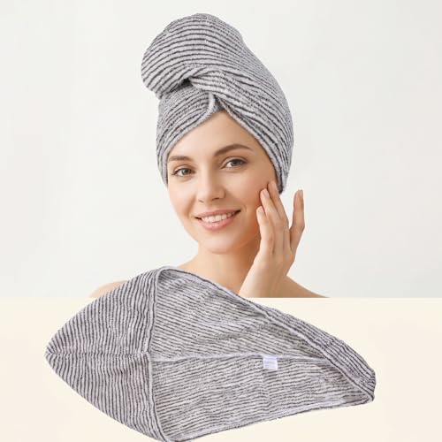 Hair Towel Wrap Microfiber Hair Towel Wrap Black & White Striped - Image 6