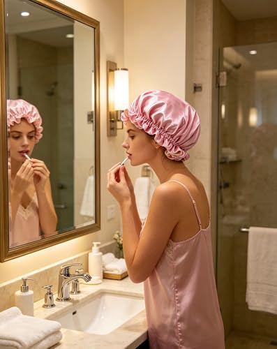 Satin Bonnet for Sleeping Women Wide Elastic - Double Layer Satin Bonnet Hair Bonnet Night Sleep Cap for Curly Hair - Image 3
