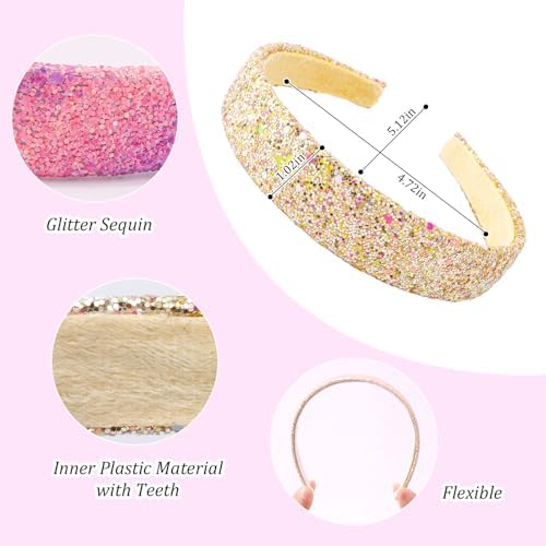 Headbands for girls Women 6Pcs Glitter Rainbow Headband Women Girls Sparkly Headband Gold Pink White Purple Hairband for Girls Hair Accessories for Party Holiday Back to School - Image 4