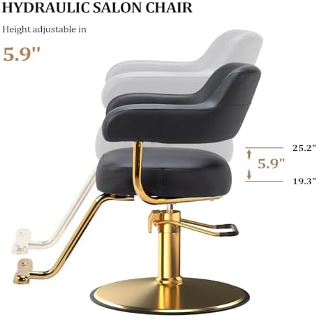OmySalon Barber Chairs for Barbershop Black and Gold Styling Chair, Salon Chair for Hair Stylist Heavy Duty Hydraulic Pump, 360°Swivel with Footrest, Hairdressing Home Beauty Spa Braiding Equipment - Image 7