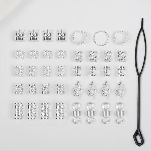 220 Pcs Viking Gold Hair Accessories for Braids Loc Jewelry for Women Hair Dreadlock Metal Hair Beads Rings Cuffs for Braids Beard Decoration Silver - Image 4
