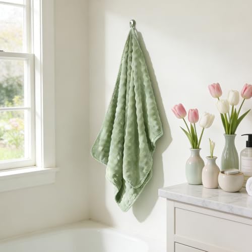 COZYART Lint Free 8 Pcs Bathroom Towel Set Ultra Soft Microfiber Sage Green - Image 3