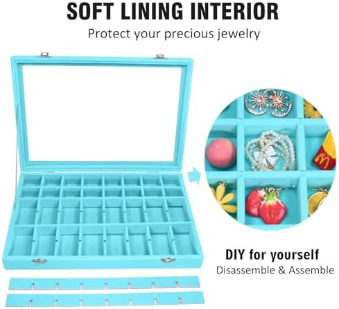 Vicoter 48 Grid Velvet Earring Organizer Tray with Lid for Rings - Image 3