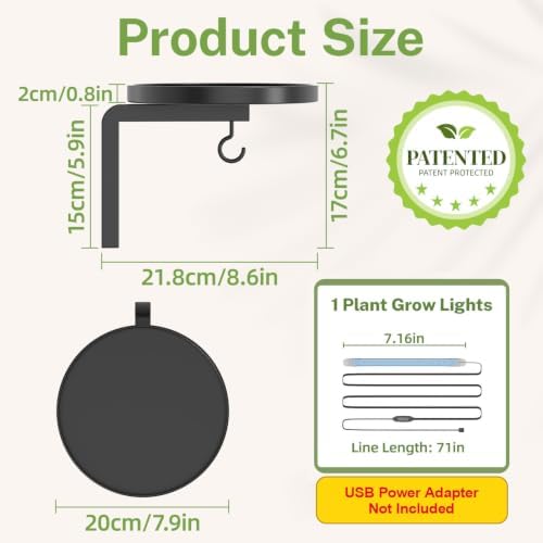 Plant Wall Hanger with Grow Light for Indoor, Metal Hook, Black - Image 2