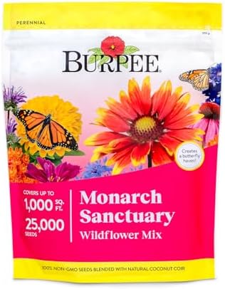 Burpee Wildflower Mix Monarch Sanctuary Seeds | 25,000 Non-GMO Seeds, 3 Types of Butterfly Weed Plus Cornflower, Lupine, Echinacea, and More | Pollinator Garden Attracts Monarch Butterflies by Burpee