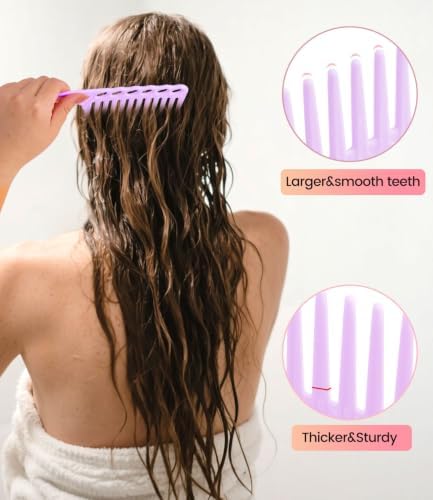 6PCS Professional Hair Comb Set for Women & Men Rat Tail, Wide & Fine Tooth Combs for Curly Hair, Braiding, Barber Styling, Cutting & Parting(Purple) - Image 2