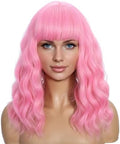 Sebast Pastel Bob Wigs with Bangs for Women Loose Wavy Wig Pastel Wavy Shoulder Length Bob Synthetic Cosplay Wig for Girl Colorful Costume Wigs (Pink) by Sebast