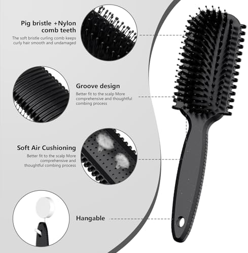 Curl Defining Brush, Curly Hair Brush, Slick Back Hair Brush, For Combing and Shaping Curls in All Hairstyles to Reduce Pulling (Black) - Image 3