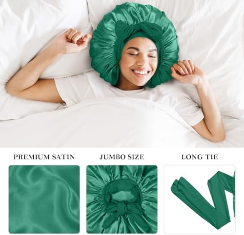3Pcs Bonnets for Sleeping, Extra Satin Silk Bonnet for Sleeping Women with Tie Band for Curly Hair Jumbo Bonnet Braids - Image 3