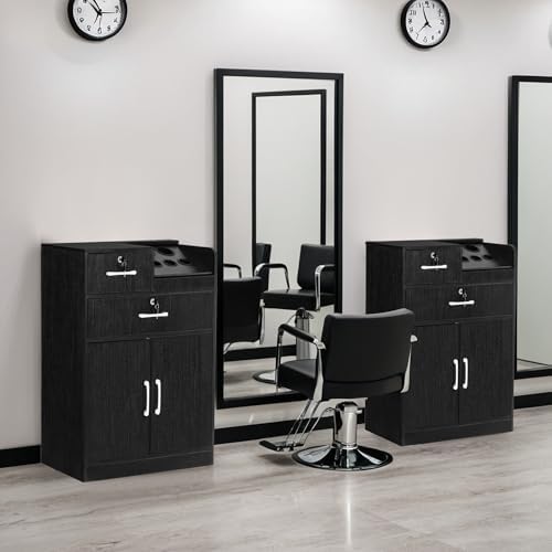 BarberPub Locking Salon Storage Cabinet with Drawers Black 2032 - Image 2