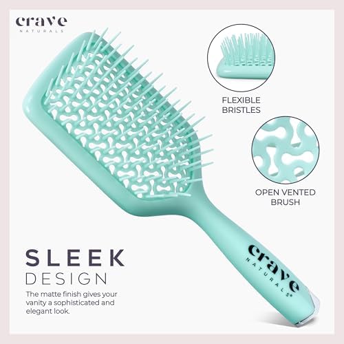 Crave Naturals Detangling Hair Brush - Lightweight Vented Cushion Curly hair brush with Gentle Bristles for Wet and Dry Hair - detangling brush for All Hair Types - Turquoise - Image 6