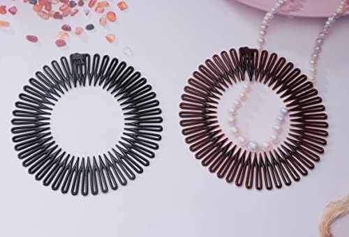 Sowaka 4 Pcs Circular Stretch Hair Wrap Holder Combs, Plastic in Black and Brown for Women Girls Outgoing Sports Hair Accessories - Image 5