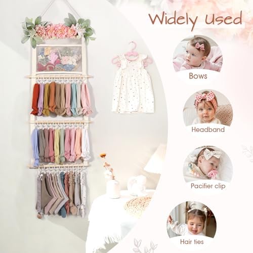 POVETIRE Headband Holder Hair Bows Organizer for Girls, 4-Layer Hair Accessories Display Storage Wall Hanging Decor for Baby Nursery Toddler Girls Room - Image 4