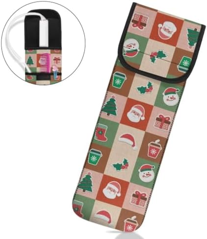 Red Green Christmas Plaid Flat Iron Case Heat Resistant Neoprene Curling Iron Cover Bag with Pocket Curling Iron Organizers and Storage for Flat Iron, Straightener, Curling Wand/Curling Iron - Image 2
