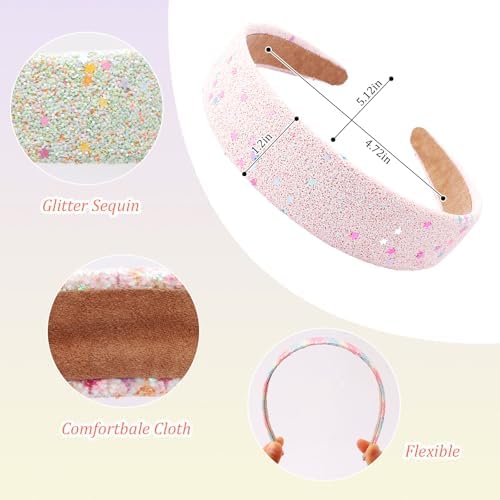Headbands for Girls Women, 6Pcs 1.2" Wide Glitter Headbands Women Girls Sparkly Rainbow Pink Green Hairbands Hair Accessories for Teens & Adults Party, Back to School, Daily Outfits - Image 2