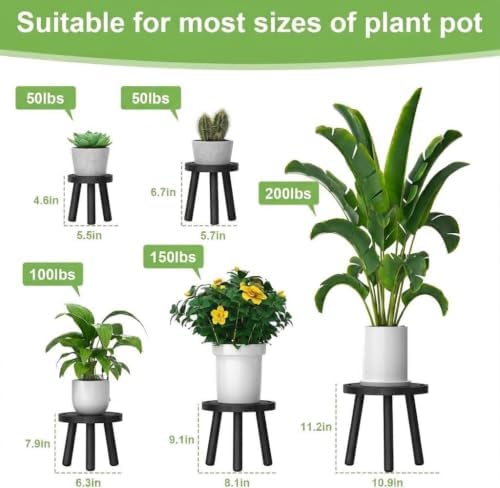 Wood Plant Stands Indoor, 16.7" Tall Plant Stand Outdoor Mid-Century Plant Stool, Single Plant Table Modern Small Round Side/End Table for Living Room, Balcony, Office (Brown) - Image 2