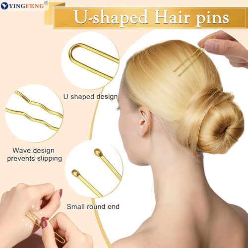 YINGFENG 134 Pcs Gold Hair Bun Maker Kit Medium - 4 Bun Hair Pieces for Women, 20 Hair Net for Buns, 100 Bobby Pins for Women, 10 Hair Bands, for Ballet Styling, Hair Accessories for Girls - Image 4