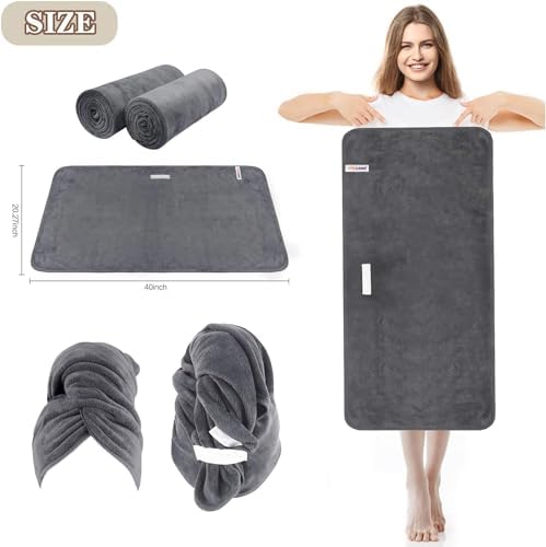 SUNLAND Microfiber Hair Towel 40 X 20 inches 2Pack Grey - Image 5