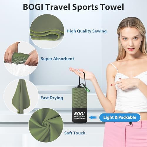 BOGI Microfiber Travel Sports Towel-Quick Dry Travel Towel,Soft Lightweight Absorbent Compact for Camping Gym Beach Bath Yoga Swimming Backpacking (L:60''x30''+16''x16''-AGreen) - Image 4