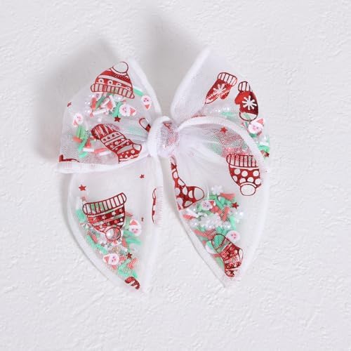 Girls Christmas Fable Bow Hair Clips 2pc 4" Red Mesh Ribbon Santa Claus Alligator Pins Shaker Bow Cheer Barrettes for Teen Toddler Kids Women Xmas Holiday Outfits Decor Accessory Gift - Image 6