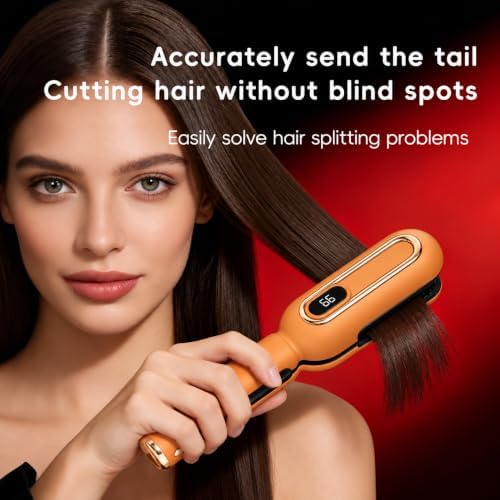 Cordless Split Ends Hair Trimmer Rechargeable with LED Light - 2H Fast Charge Hair Ends Repair Tool, Frizz Control & Damage Prevention for Silky Smooth Results, Salon Quality at Home Easy (Orange) - Image 2