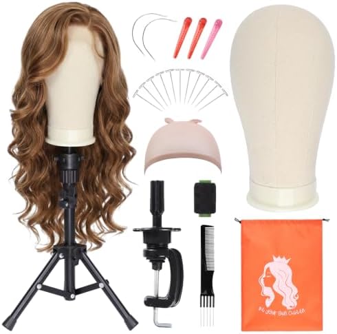 Wig Stand with Head,23" Canvas Head for Wig,White by PWEOUKE