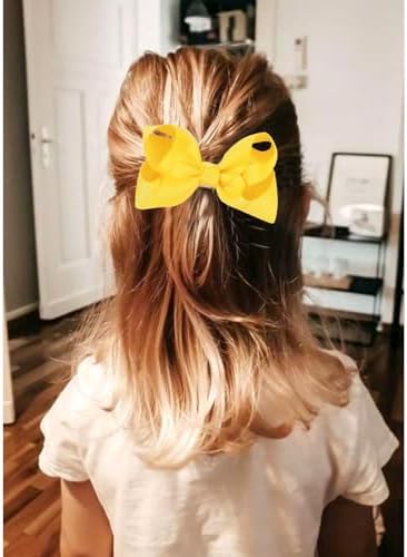 2 PCS 4.5inchs Hair Bows for Girls Grosgrain Ribbon Hair Bow Alligator Clips Hair Accessories for Baby Girls Toddlers(Yellow) - Image 5