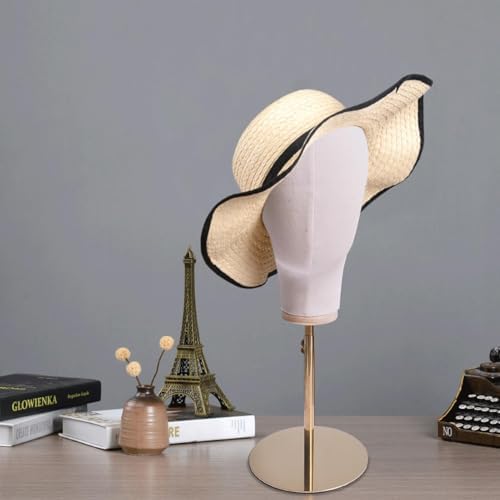 Premium Linen Mannequin Head, Gold Adjustable Wig & Hat Display Stand for Store, Hat Rack Holder, Durable Metal Base for Wigs, Fedoras, Bonnets, Decoration - Image 5