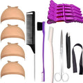 Wig Kit for Lace Front Wigs for Beginners 7Pcs, Lace Melting Elastic Band for Wigs, Edge Laying Scarf with Wig Caps, Eyebrow Razors, Tweezers, Edge Brush, Wig Grip Headband, Mini Scissors by Miaubaa
