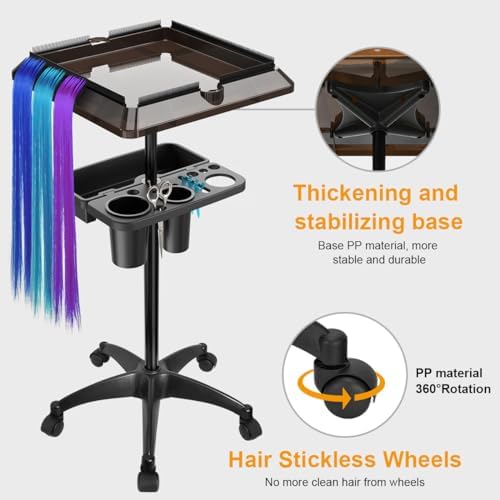 Salon Tray Cart with Extra Storage Space, Salon Rolling Tray, Adjustable Height Salon Tray on Wheels, Removable Hair Extension Tool Tray for Hairdressers, Color Tray for Salon Home Use - Image 4