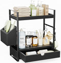 2-Tier Bathroom Counter Organizer, Wooden Vanity Shelf with Drawer & Basket by Unknown